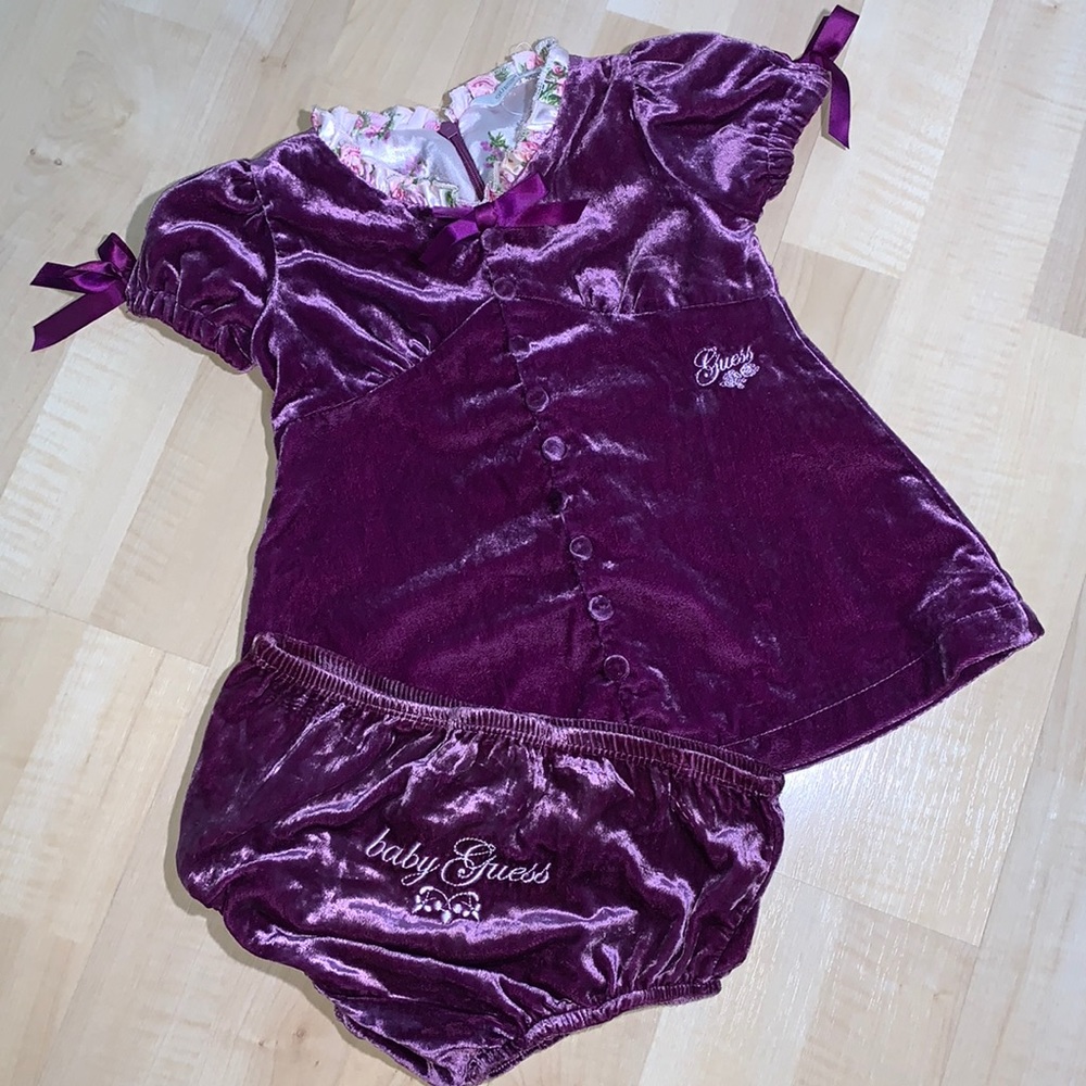 GUESS Baby Crushed Velvet Dress and Bloomer 2 piece set